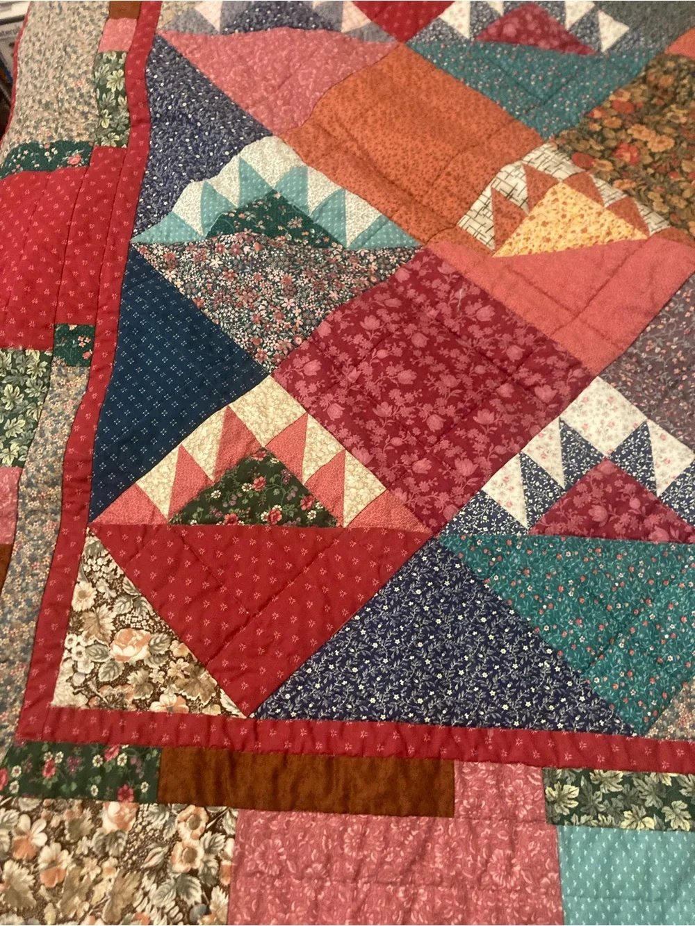 HANDMADE Multicolored Flower Basket Quilt/Wall Hanging 57x80